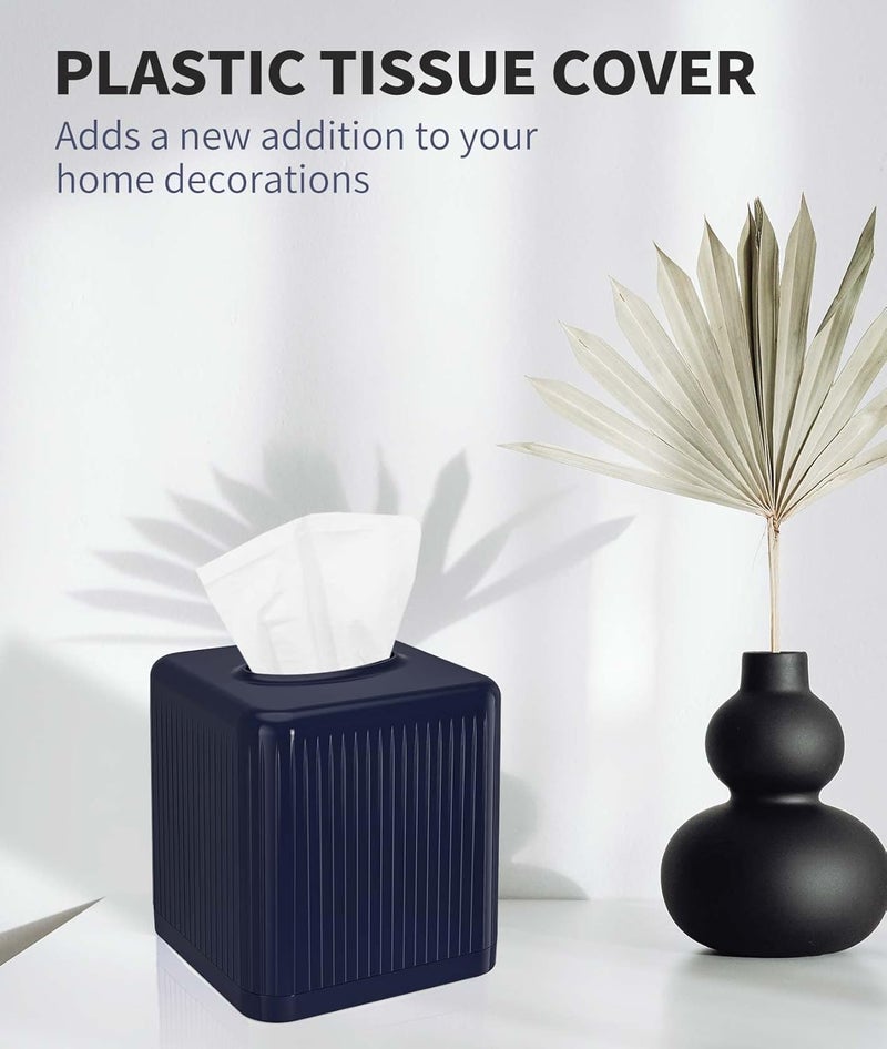 Livelab Tissue Box Cover with Base, Square Plastic Tissue Box Holder Decorative Tissue Box Case Modern Facial Paper Dispenser for Bathroom, Vanity Countertops, Night Stands, Desk - Navy Blue - Image 2